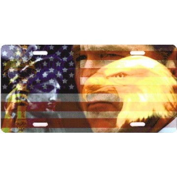 Memorial Flag with Bush Photo License Plate 