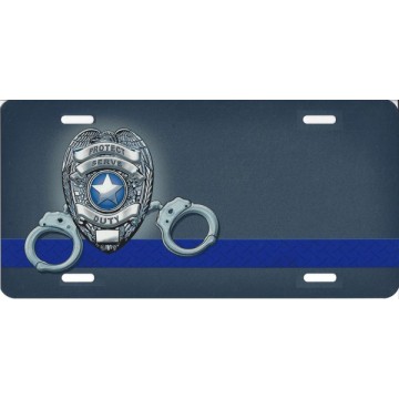Offset Police Badge With Handcuffs License Plate 