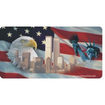 Twin Towers Eagle And Statue Of Liberty Photo License Plate