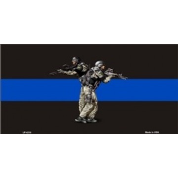 Blue Line Centered With Swat Metal License Plate 