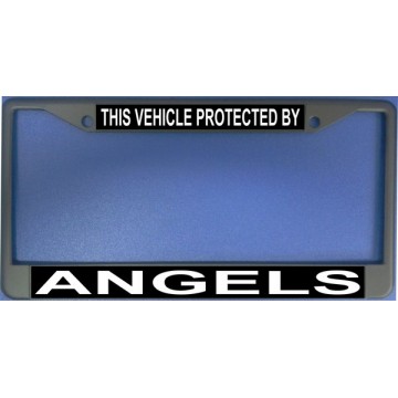 This Vehicle Protected By Angels Chrome License Plate Frame 