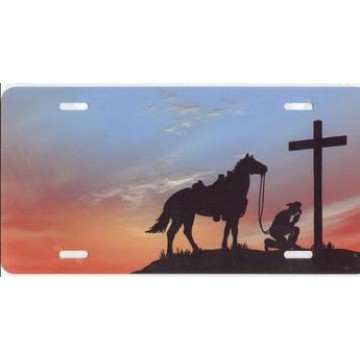 Cowboy Kneeling Praying License Plate 