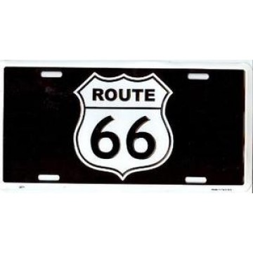 Route 66 Logo on Black License Plate 