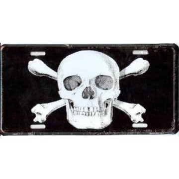 Skull And Crossbones Metal License Plate 