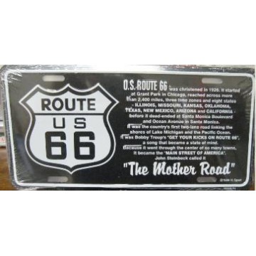 U.S. Route 66 The Mother Road Black Metal License Plate 