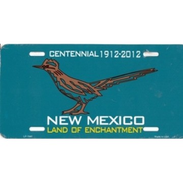 New Mexico Land Of Enchantment Centennial With Roadrunner Metal License Plate