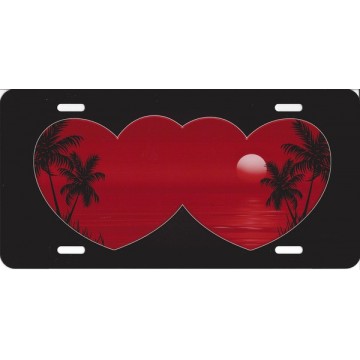 Double Hearts Red Beach Airbrush License Plate 