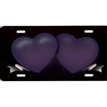 Double Hearts Purple Ribbon License Plate 