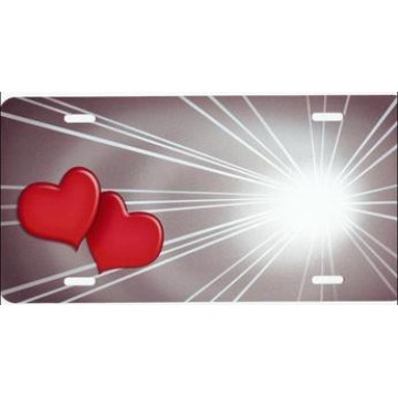 Double Hearts Red Offset on Grey License Plate 