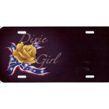 Yellow Rose with Dixie Girl License Plate 