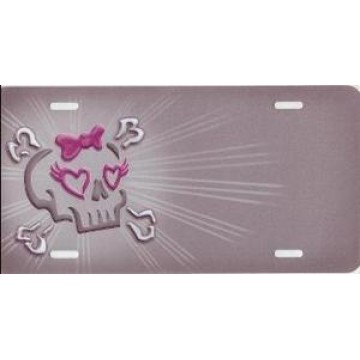 Girly Skull Offset License Plate 