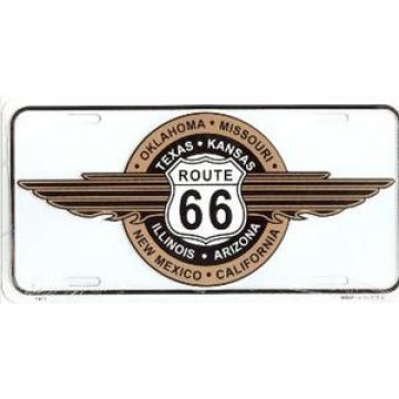 Route 66 8-States Wing Metal License Plate 