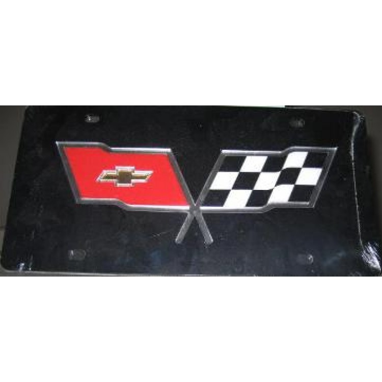 Corvette Racing Flag On Black Laser Cut License Plate 
