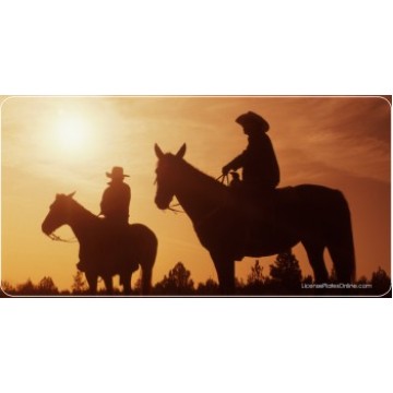 Cowboys On Horses Photo License Plate