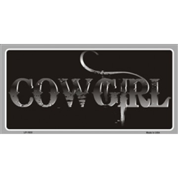 Cowgirl On Black Metal License Plate 