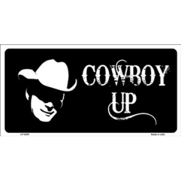 Cowboy Up With Cowboy Silhouette Metal License Plate 