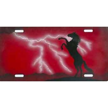 Lightning Horse on Red Airbrush License Plate 
