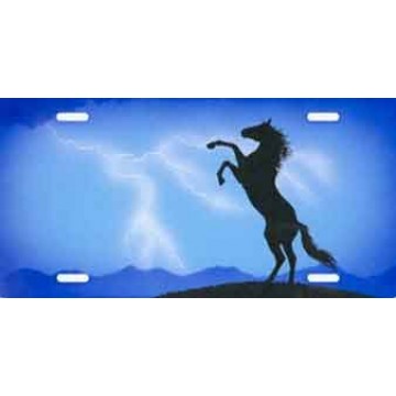 Lightning Horse on Blue Airbrush License Plate 