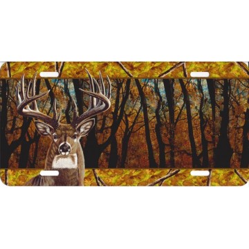 Offset Buck On Fall Wood Scene License Plate 