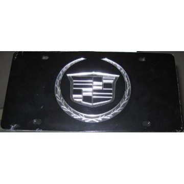 Cadillac Logo On Black Laser Cut License Plate 