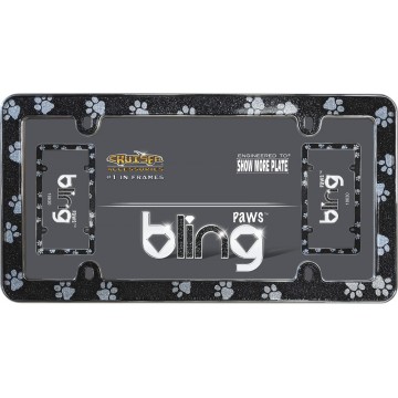 Paw Print Bling Chrome License Plate Frame