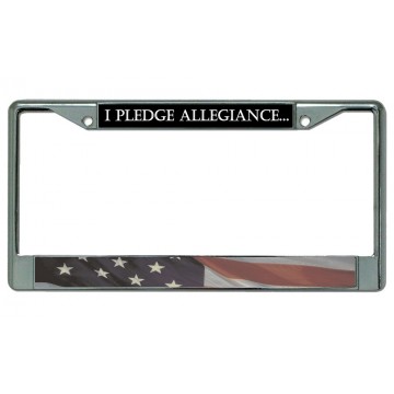 I Pledge Allegiance With U.S. Flag Chrome License Plate Frame