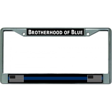Brotherhood Of Blue With Flags Chrome License Plate Frame