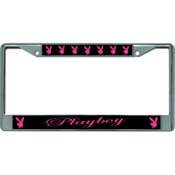 Playboy Script Chrome License Plate Frame