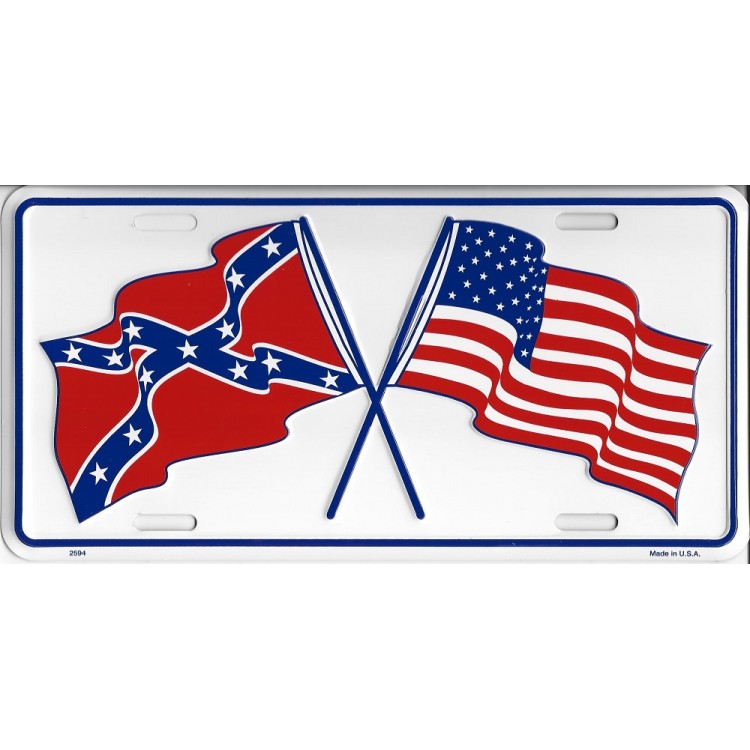 Confederate / US Flag Crossed Flags License Plate