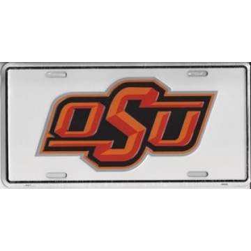 OSU Cowboys White License Plate 
