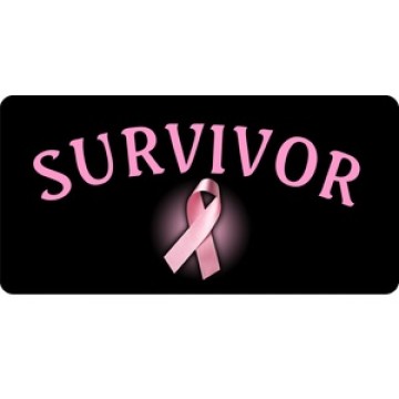 Survivor Pink Ribbon On Black Photo License Plate 