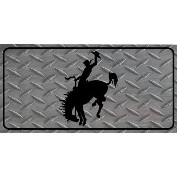 Rodeo Cowboy On Diamond Plate Photo License Plate