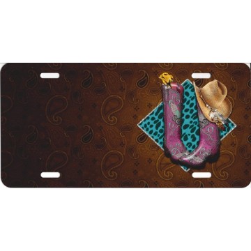 Pink Cowboy Boots Offset License Plate 