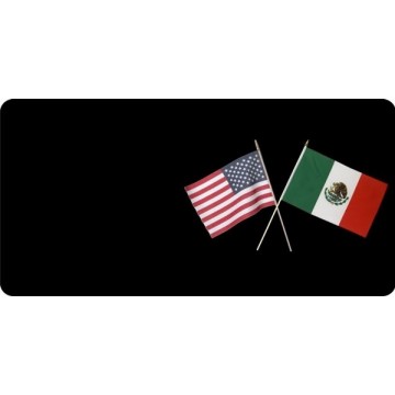United States And Mexico Crossed Flags Photo License Plate 