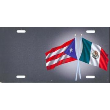 Offset Puerto Rico And Mexico Crossed Flags License Plate 