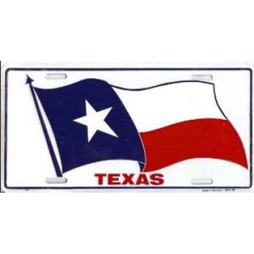 Texas Waving Flag Metal License Plate 