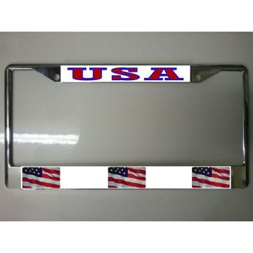 United States Flag Chrome License Plate Frame 