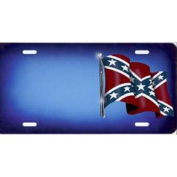 Confederate Flag Offset on Blue Ringer License Plate 