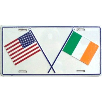 US & Irish Crossed Flags License Plate 