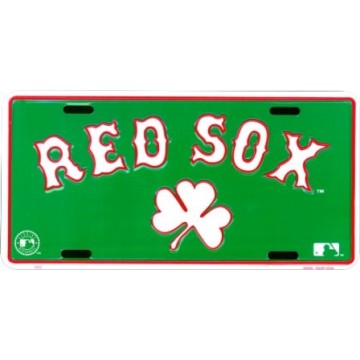 Boston Red Sox Shamrock Metal License Plate 