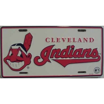 Cleveland Indians White Metal License Plate 