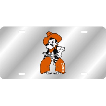 OSU Cowboys Pistol Pete Silver Laser License Plate 