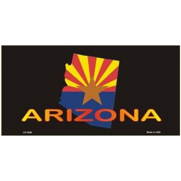 Arizona State Flag On Black Metal License Plate