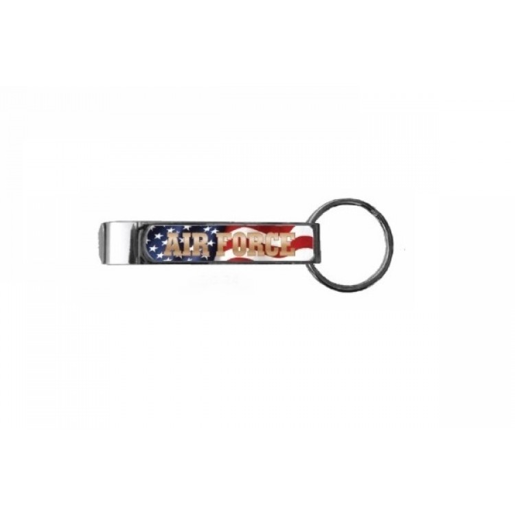 Air Force On Wavy American Flag Beverage Tool Opener With Key Ring