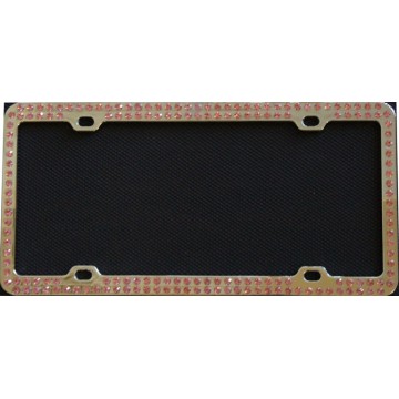 Diamond Bling Pink 2 Row Chrome License Plate Frame