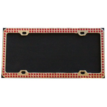 Diamond Bling Red 2 Row Chrome License Plate Frame