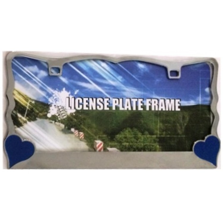  Blue Hearts On Chrome License Plate Frame