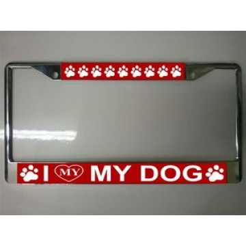 I (Heart) My Dog Chrome License Plate Frame 