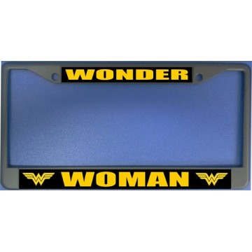Wonder Woman Black Background Chrome License Plate Frame 