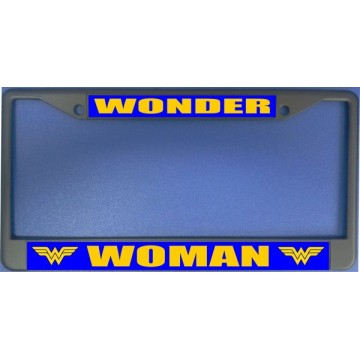 Wonder Woman Blue Background Chrome License Plate Frame 